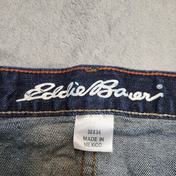 Eddie Bauer Jeans Mens 37x33 Blue Straight Leg Stretch Denim Dark Wash Classic - Picture 3 of 10